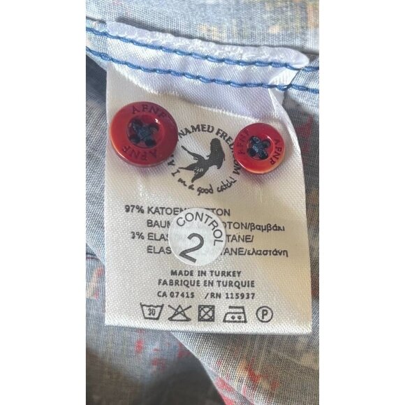 A FISH NAMED FRED Shirt Mens Large Blue Musical Print Long Sleeve Flip Cuff - Picture 10 of 10